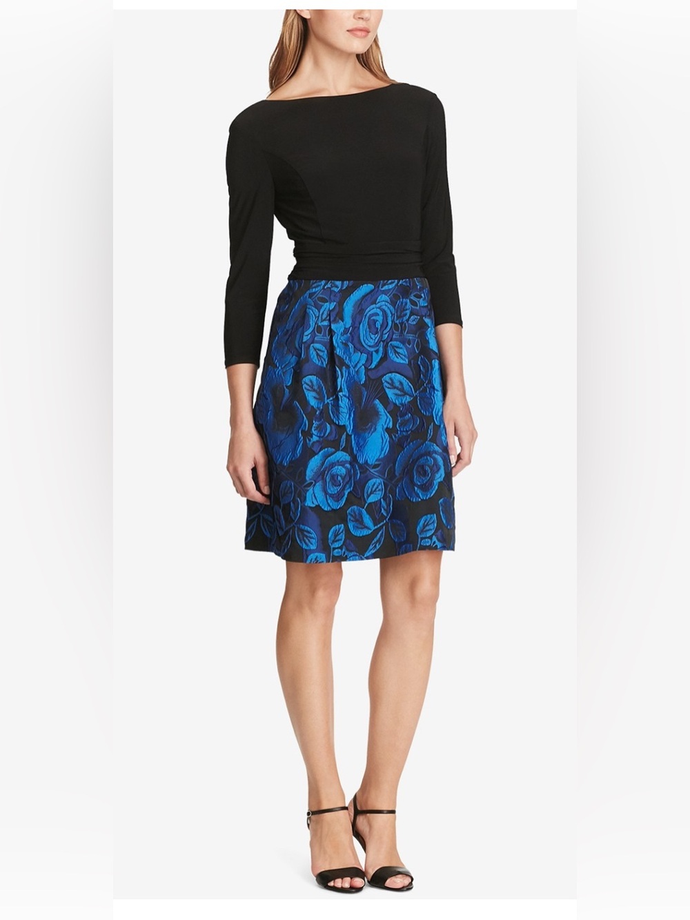 American Living Black Top with Blue Floral Midi dress NWNT